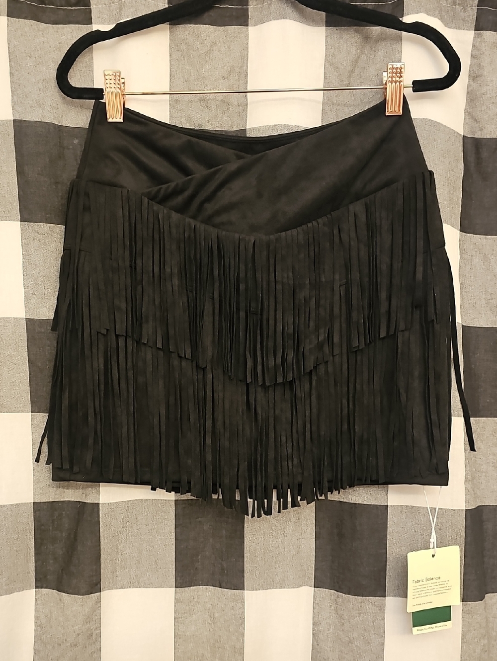 HALARA Black Suede-Look Fringe Mini Skirt/Skort